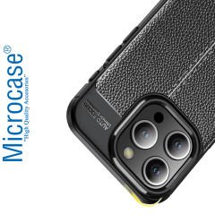 Microcase Iphone 15 Pro Leather Serisi Deri Efekt Silikon Kılıf - Siyah AL3337