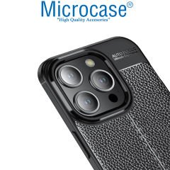 Microcase Iphone 15 Pro Leather Serisi Deri Efekt Silikon Kılıf - Siyah AL3337