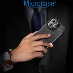 Microcase Iphone 15 Pro Leather Serisi Deri Efekt Silikon Kılıf - Siyah AL3337