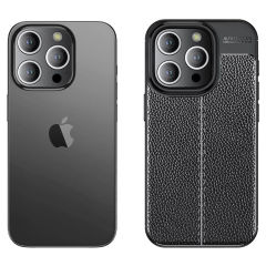 Microcase Iphone 15 Pro Leather Serisi Deri Efekt Silikon Kılıf - Siyah AL3337