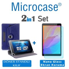 Microcase Huawei MatePad T8 8 inch Tablet Universal Döner Standlı Kılıf - Lacivert + Nano Esnek Ekran Koruma Filmi