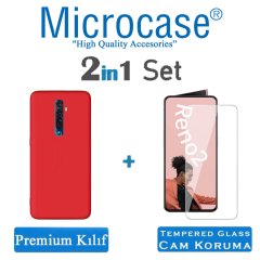 Microcase Oppo Reno 2 Premium Matte Silikon Kılıf + Tempered Glass Cam Koruma
