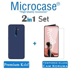Microcase Oppo Reno 2 Premium Matte Silikon Kılıf + Tempered Glass Cam Koruma