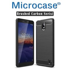 Microcase Nokia 1 Plus Brushed Carbon Fiber Silikon Kılıf + Tempered Glass Cam Koruma