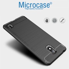 Microcase Nokia 1 Plus Brushed Carbon Fiber Silikon Kılıf + Tempered Glass Cam Koruma