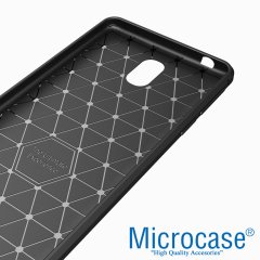 Microcase Nokia 1 Plus Brushed Carbon Fiber Silikon Kılıf + Tempered Glass Cam Koruma