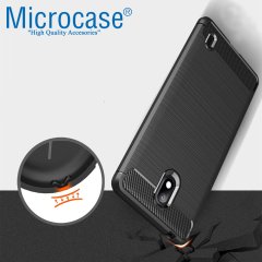 Microcase Nokia 1 Plus Brushed Carbon Fiber Silikon Kılıf + Tempered Glass Cam Koruma