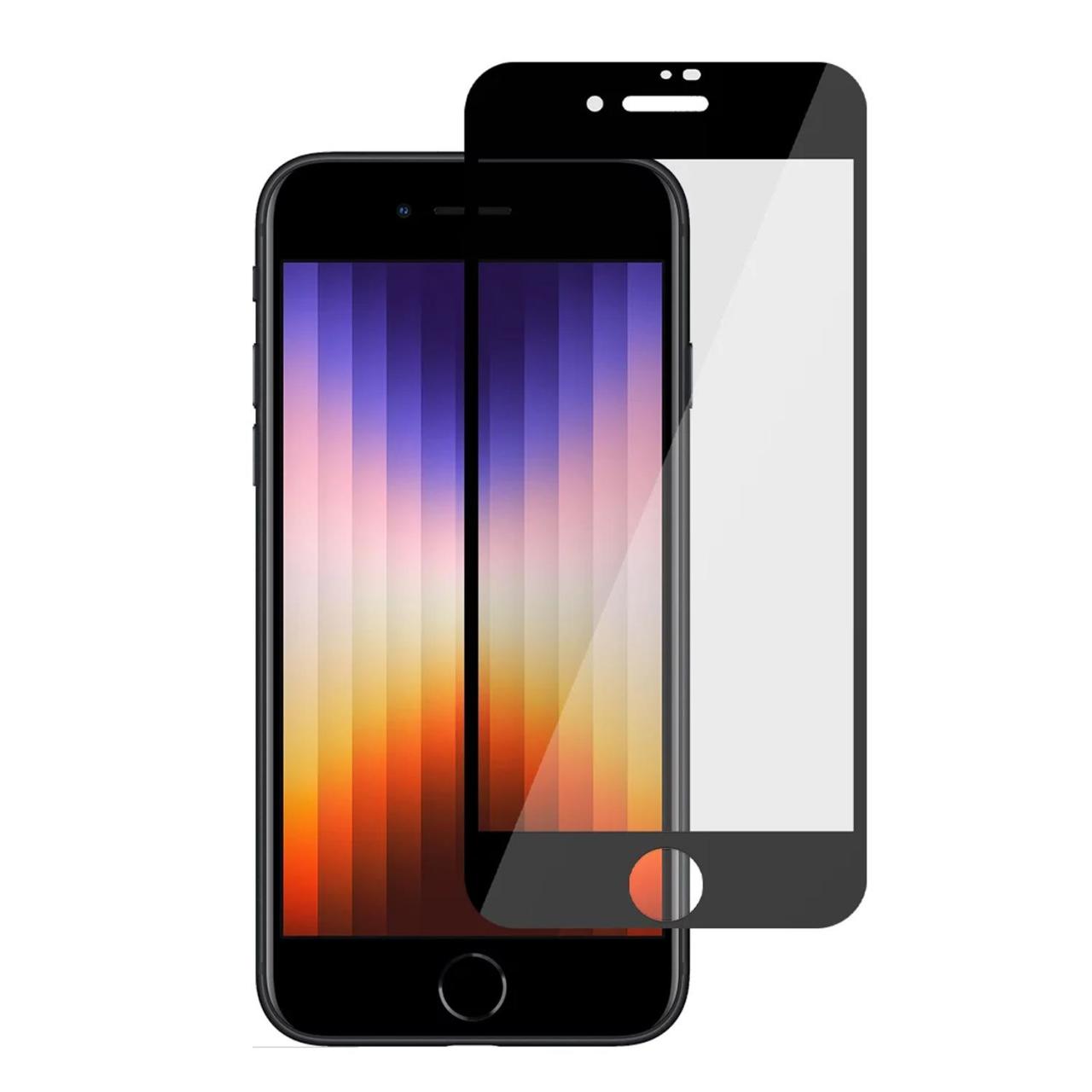 Microcase iPhone SE 2022 Tam Kaplayan Çerçeveli Tempered Ekran Koruyucu - Siyah
