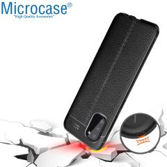 Microcase Samsung Galaxy A03S Leather Silikon Kılıf - Siyah
