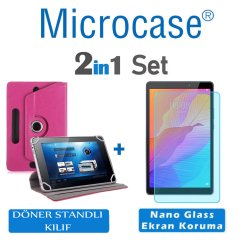 Microcase Huawei MatePad T8 8 inch Tablet Universal Döner Standlı Kılıf - Pembe + Nano Esnek Ekran Koruma Filmi