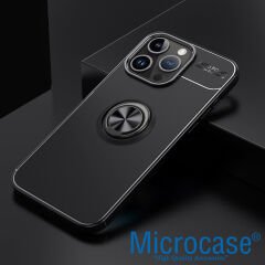 Microcase Iphone 15 Pro Focus Serisi Yüzük Standlı Silikon Kılıf - Siyah AL3363