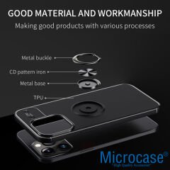 Microcase Iphone 15 Pro Focus Serisi Yüzük Standlı Silikon Kılıf - Siyah AL3363