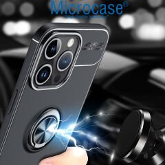 Microcase Iphone 15 Pro Focus Serisi Yüzük Standlı Silikon Kılıf - Siyah AL3363