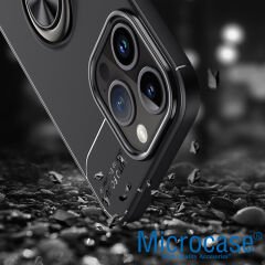 Microcase Iphone 15 Pro Focus Serisi Yüzük Standlı Silikon Kılıf - Siyah AL3363