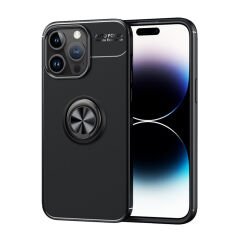 Microcase Iphone 15 Pro Focus Serisi Yüzük Standlı Silikon Kılıf - Siyah AL3363