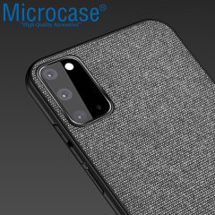 Microcase Samsung Galaxy S20 Fabrik Serisi Kumaş ve Deri Desen Kılıf - Gri