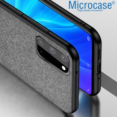 Microcase Samsung Galaxy S20 Fabrik Serisi Kumaş ve Deri Desen Kılıf - Gri