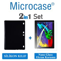 Lenovo Tab 2 A10-70 Silikon Kılıf Siyah + Ekran Koruyucu