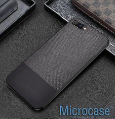 Microcase Realme C2 Fabrik Serisi Kumaş ve Deri Desen Kılıf - Siyah