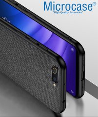 Microcase Realme C2 Fabrik Serisi Kumaş ve Deri Desen Kılıf - Siyah