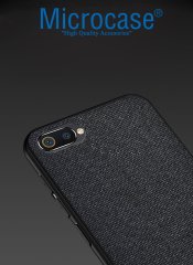 Microcase Realme C2 Fabrik Serisi Kumaş ve Deri Desen Kılıf - Siyah