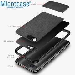 Microcase Realme C2 Fabrik Serisi Kumaş ve Deri Desen Kılıf - Siyah