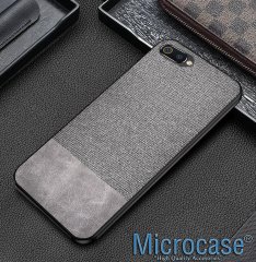 Microcase Realme C2 Fabrik Serisi Kumaş ve Deri Desen Kılıf - Gri