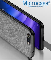 Microcase Realme C2 Fabrik Serisi Kumaş ve Deri Desen Kılıf - Gri