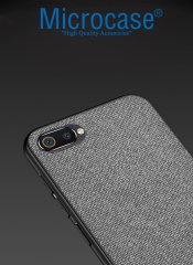 Microcase Realme C2 Fabrik Serisi Kumaş ve Deri Desen Kılıf - Gri