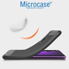 Microcase Huawei Honor 20 Pro Brushed Carbon Fiber Silikon Kılıf + Tempered Glass Cam Koruma