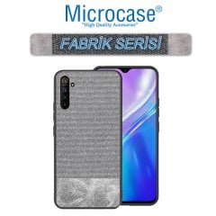 Microcase Realme XT Fabrik Serisi Kumaş ve Deri Desen Kılıf - Gri