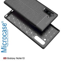 Microcase Samsung Note 10 Leather Tpu Silikon Kılıf - Siyah