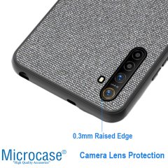Microcase Realme XT Fabrik Serisi Kumaş ve Deri Desen Kılıf - Gri