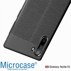 Microcase Samsung Note 10 Leather Tpu Silikon Kılıf - Siyah