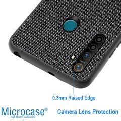 Microcase Realme 5 Pro Fabrik Serisi Kumaş ve Deri Desen Kılıf - Siyah
