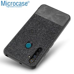 Microcase Realme 5 Pro Fabrik Serisi Kumaş ve Deri Desen Kılıf - Siyah