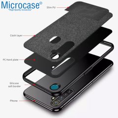Microcase Realme 5 Pro Fabrik Serisi Kumaş ve Deri Desen Kılıf - Siyah