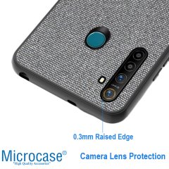 Microcase Realme 5 Pro Fabrik Serisi Kumaş ve Deri Desen Kılıf - Gri