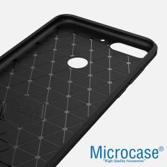 Microcase Huawei Y7 Pro 2018 Dual Sim Brushed Carbon Fiber Silikon Kılıf + Tempered Glass Cam Koruma