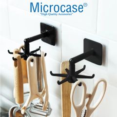 Microcase Kendinden Yapışkanlı 360 Derece Dönen 6 Kancalı Askı, Mutfak/Banyo/Gardırop Raf Aparatı 1 Adet - AL5022