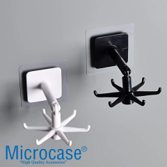 Microcase Kendinden Yapışkanlı 360 Derece Dönen 6 Kancalı Askı, Mutfak/Banyo/Gardırop Raf Aparatı 1 Adet - AL5022