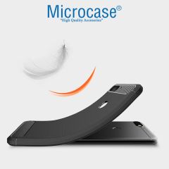 Microcase Huawei Y7 Pro 2018 Dual Sim Brushed Carbon Fiber Silikon Kılıf + Tempered Glass Cam Koruma