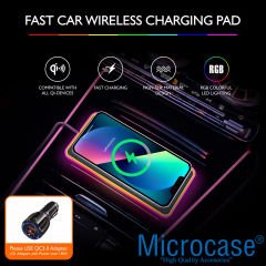 Microcase Araç İçi 15W RGB Wireless Kablosuz Şarj Özellikli Telefon Kaydırmaz Pad - AL3911