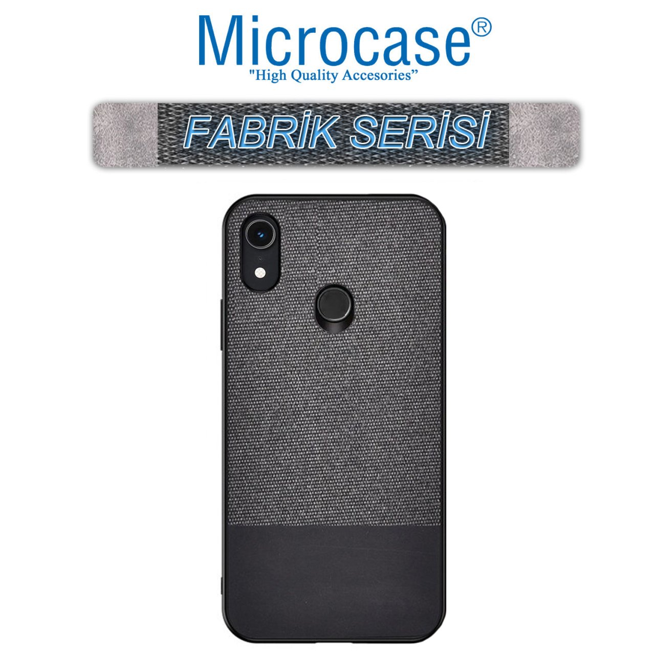 Microcase Huawei Y6 2019 - Y6s 2019 Fabrik Serisi Kumaş ve Deri Desen Kılıf - Siyah
