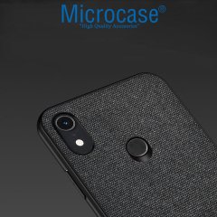 Microcase Huawei Y6 2019 - Y6s 2019 Fabrik Serisi Kumaş ve Deri Desen Kılıf - Siyah
