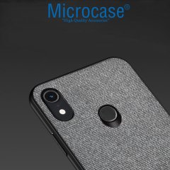 Microcase Huawei Y6 2019 - Y6s 2019 Fabrik Serisi Kumaş ve Deri Desen Kılıf - Gri