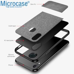 Microcase Huawei Y6 2019 - Y6s 2019 Fabrik Serisi Kumaş ve Deri Desen Kılıf - Gri