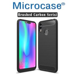 Microcase Huawei Honor 8C Brushed Carbon Fiber Silikon Kılıf + Tempered Glass Cam Koruma