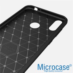 Microcase Huawei Honor 8C Brushed Carbon Fiber Silikon Kılıf + Tempered Glass Cam Koruma