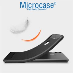 Microcase Huawei Honor 8C Brushed Carbon Fiber Silikon Kılıf + Tempered Glass Cam Koruma